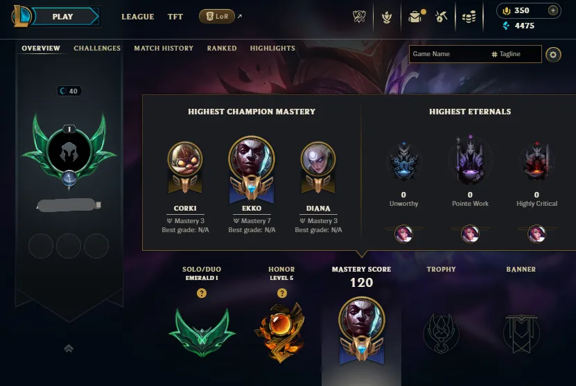 Diamond 1 MMR🔥Emerald 1 75LP 68%WR Handleveled💎40Champs 12Skins⭐Name Changeable✅Recovery Info Incl – Lifetime Ownership Guarantee